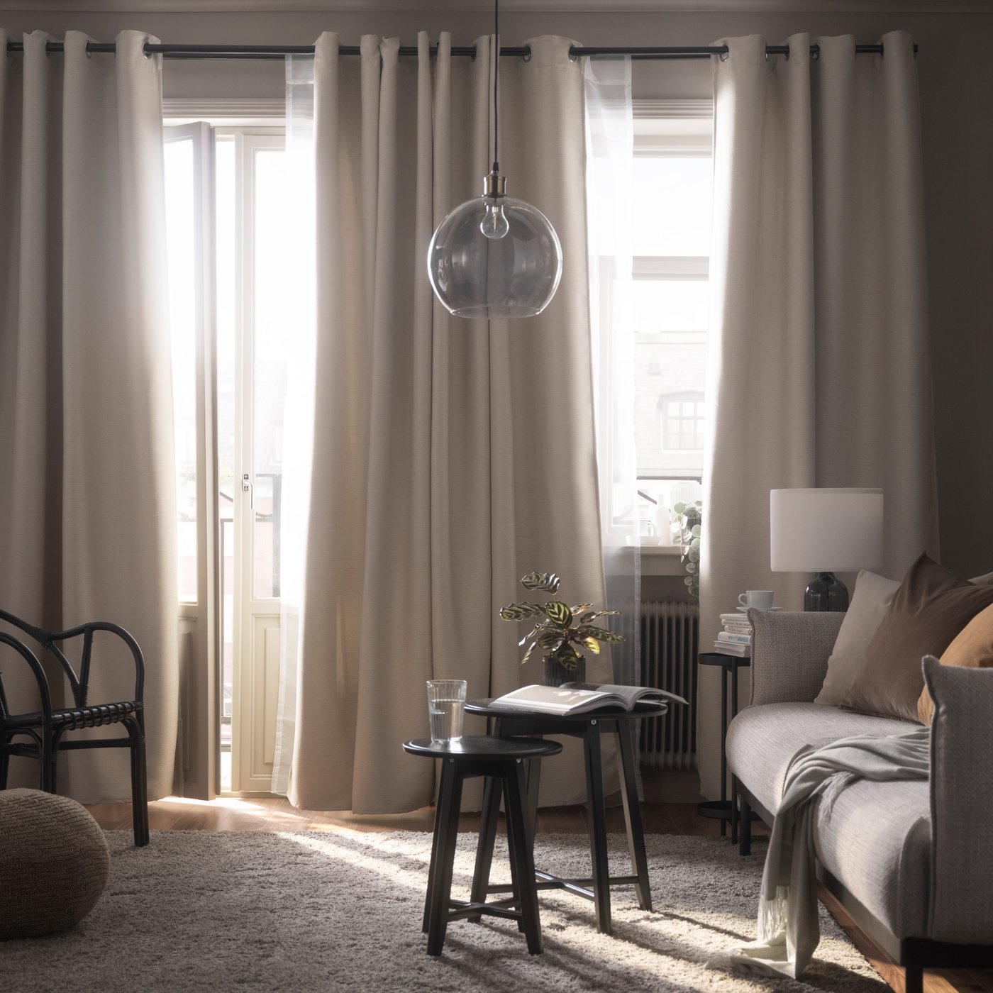 A beige with eyelets VILBORG room darkening curtains, 1 pair