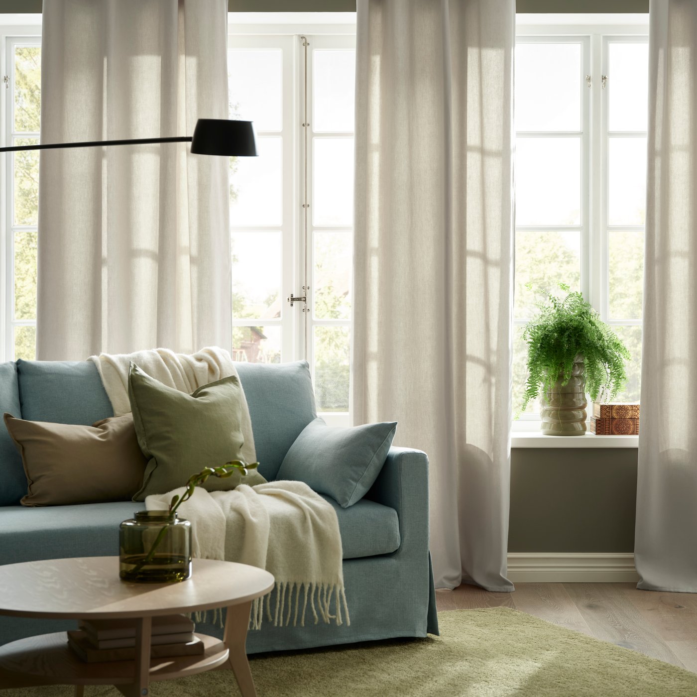 A beige/with heading tape GINSTMOTT curtains, 1 pair