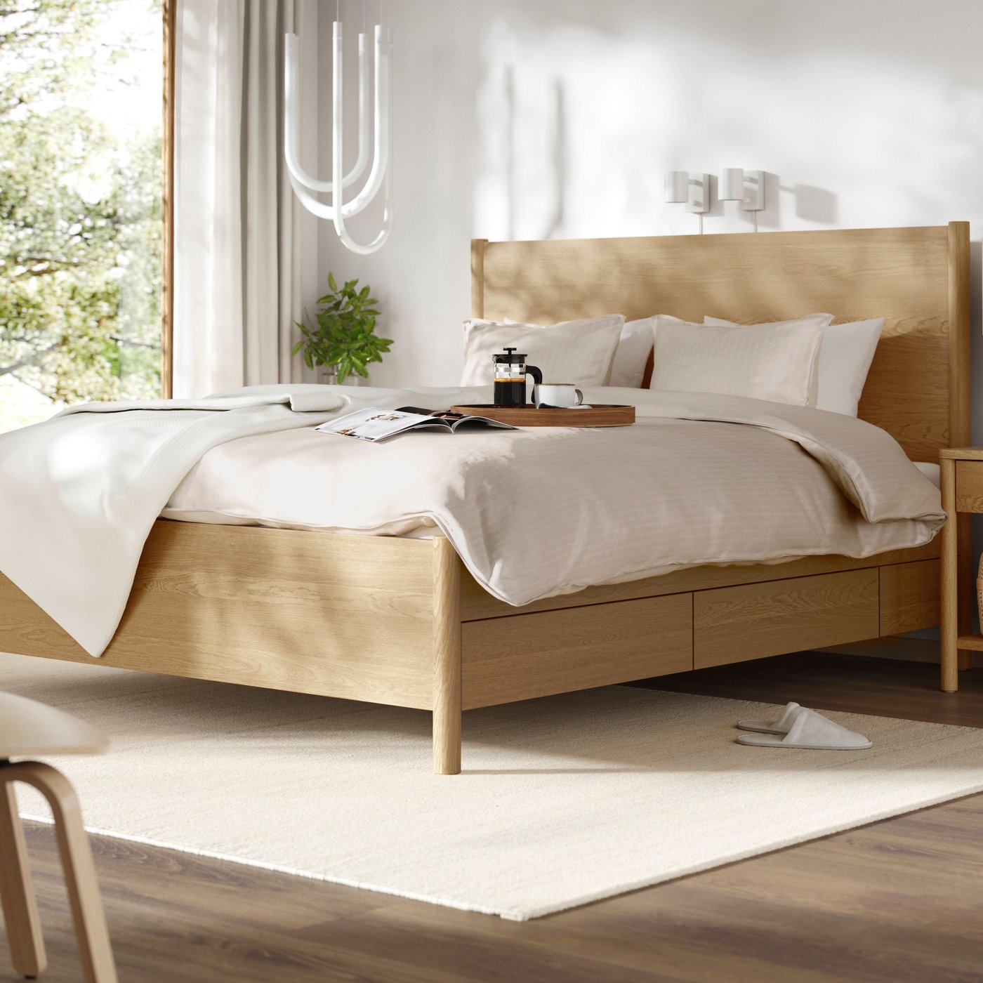 TONSTAD bed frm w stor 160x200 oak veneer/Luröy
