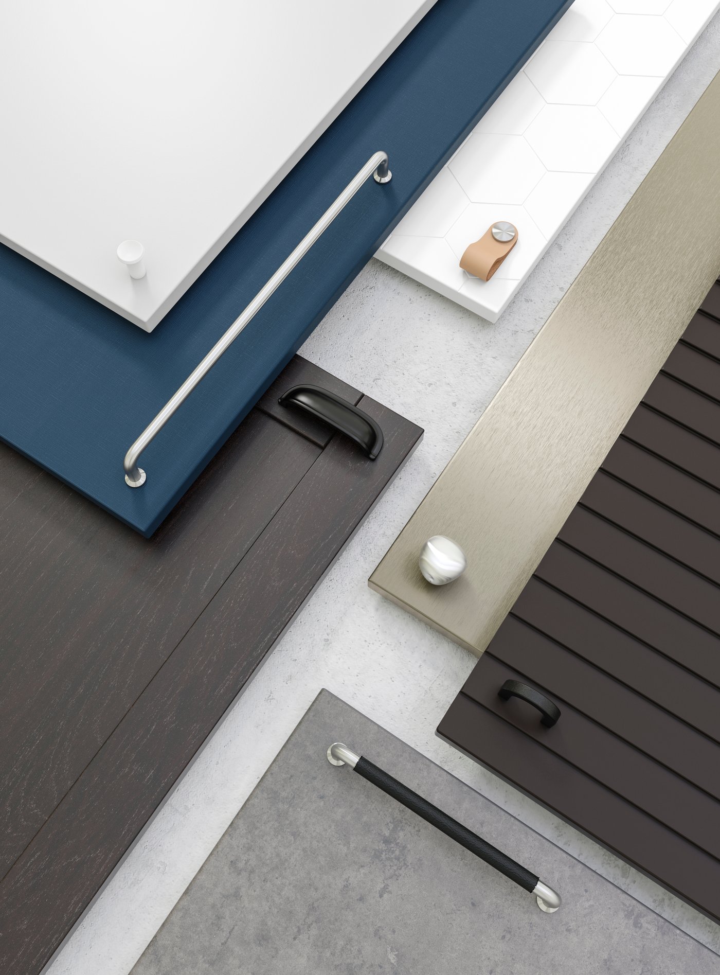 Dettagli ravvicinati di ante e frontali con maniglie BORGHAMN e pomelli.