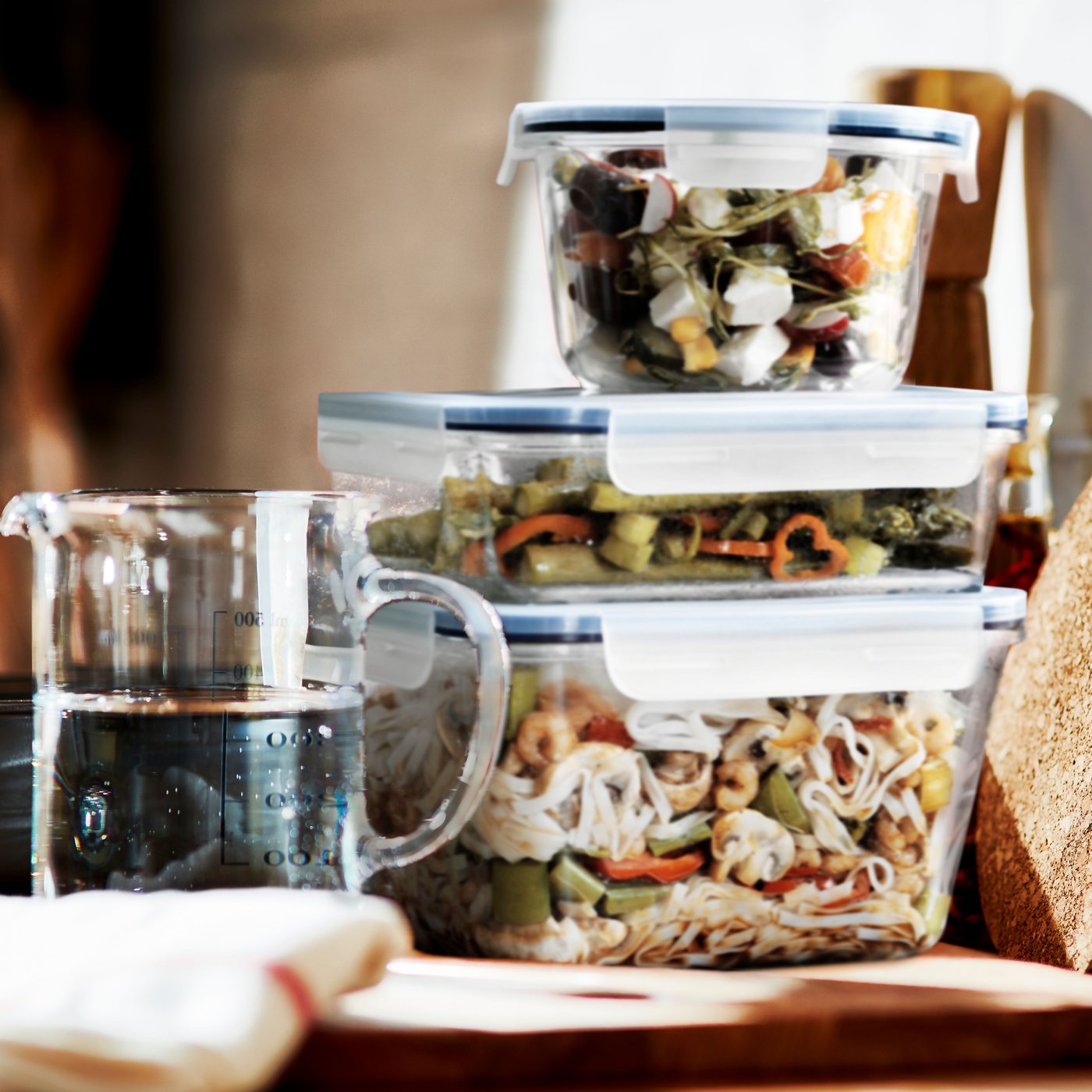 A round glass/plastic IKEA 365+ food container with lid