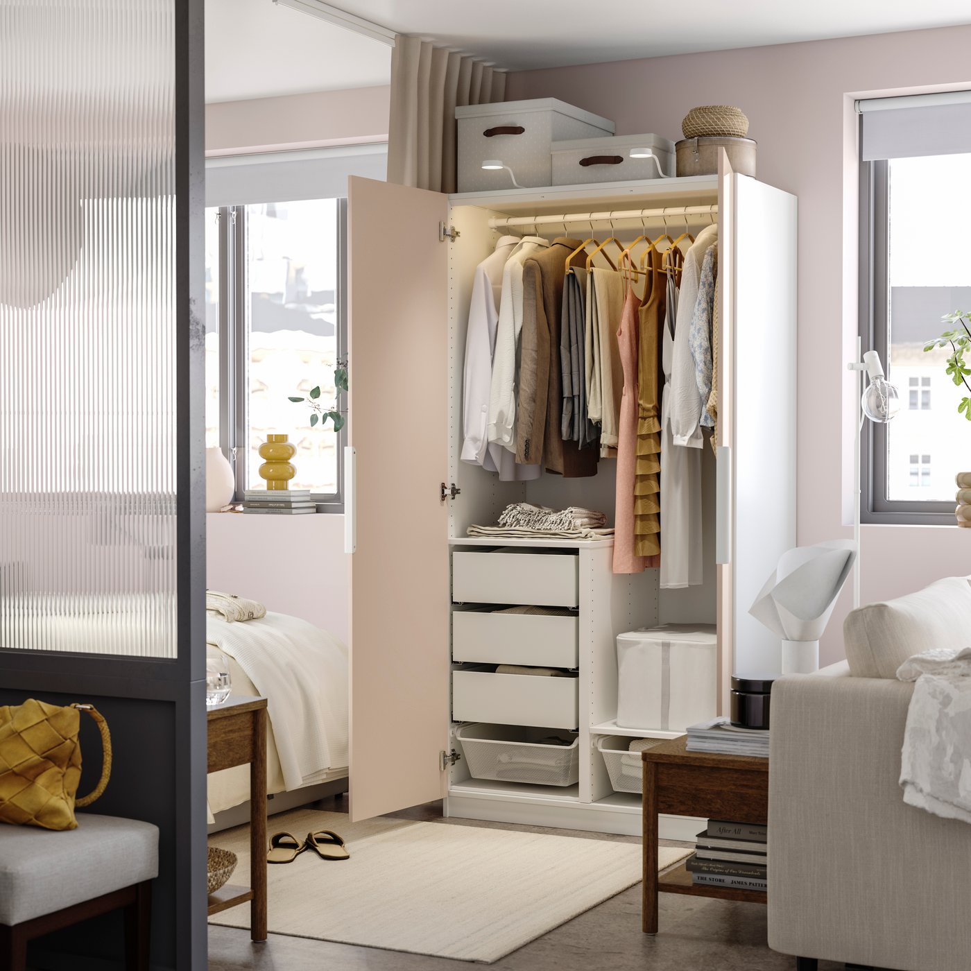 A white/high-gloss light orange FARDAL wardrobe combination