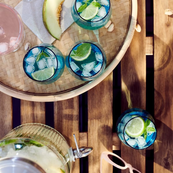 A turquoise IVRIG glass outside