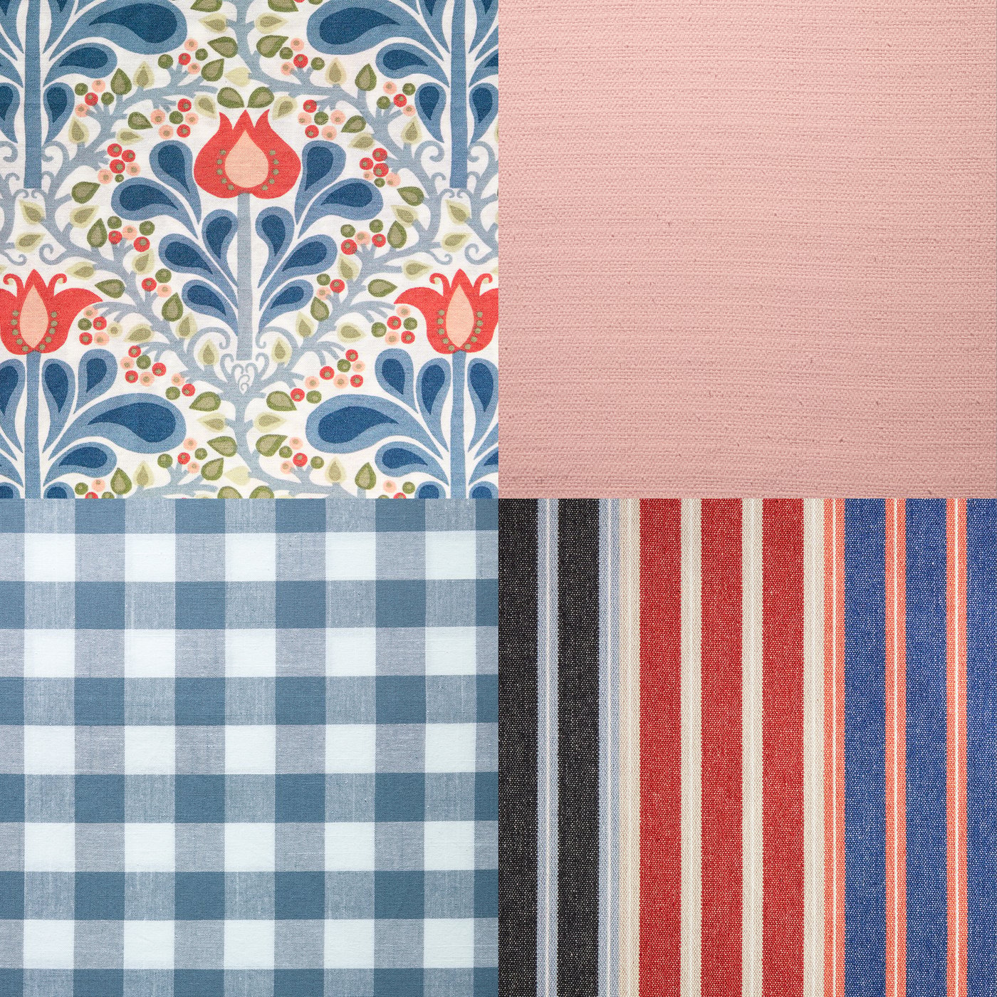 A dark blue/red stripe pattern KORALLBUSKE pre-cut fabric in the bedroom