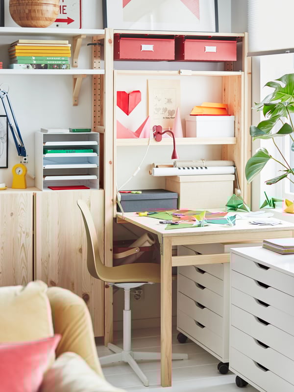 A red IVAR drawer in the childrens room