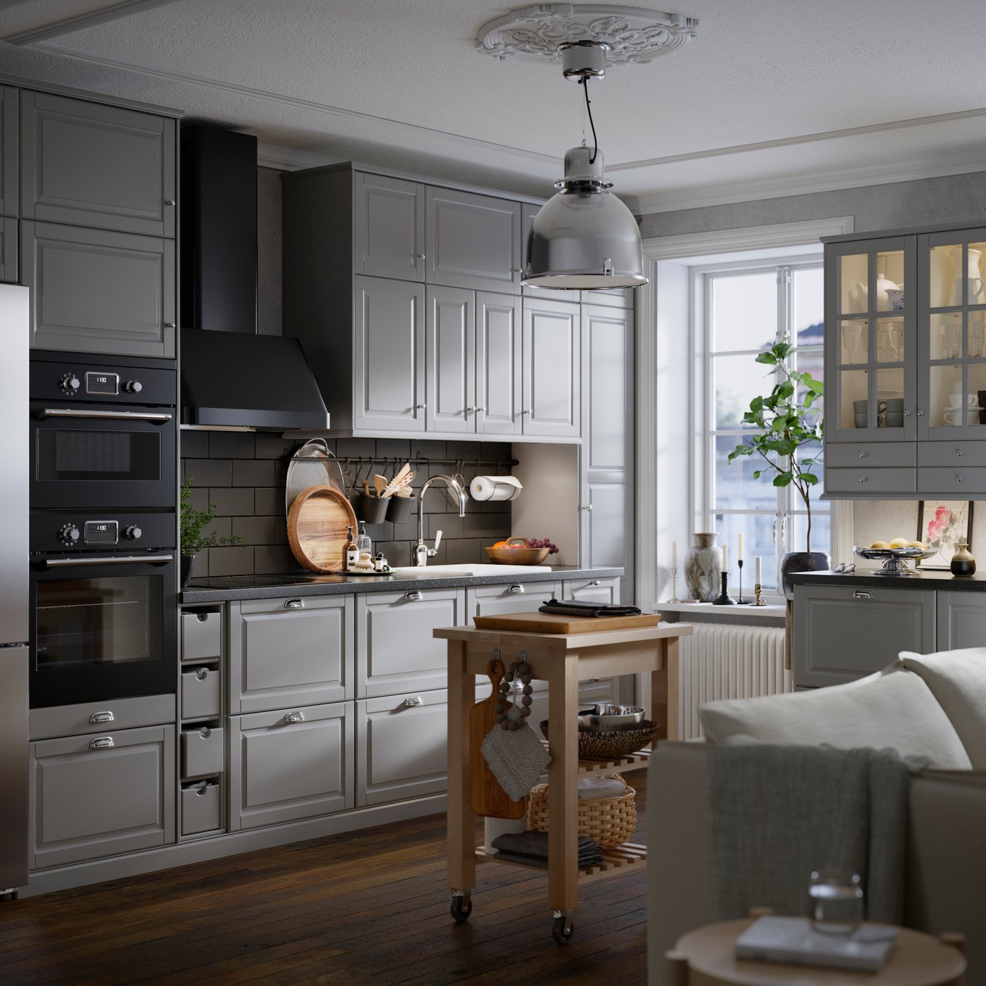 A black FOKUSERA wall mounted extractor hood