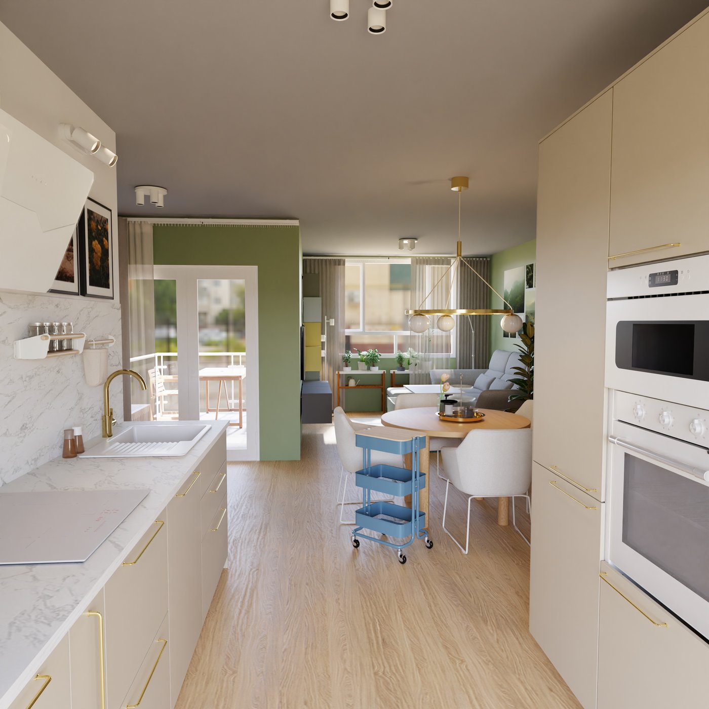 Küche mit zwei Zeilen in beige