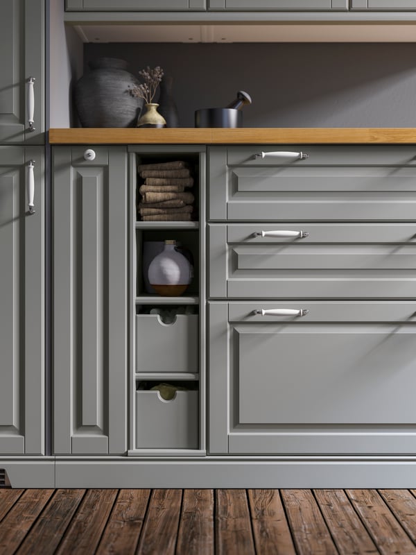 A grey TORNVIKEN box in the kitchen