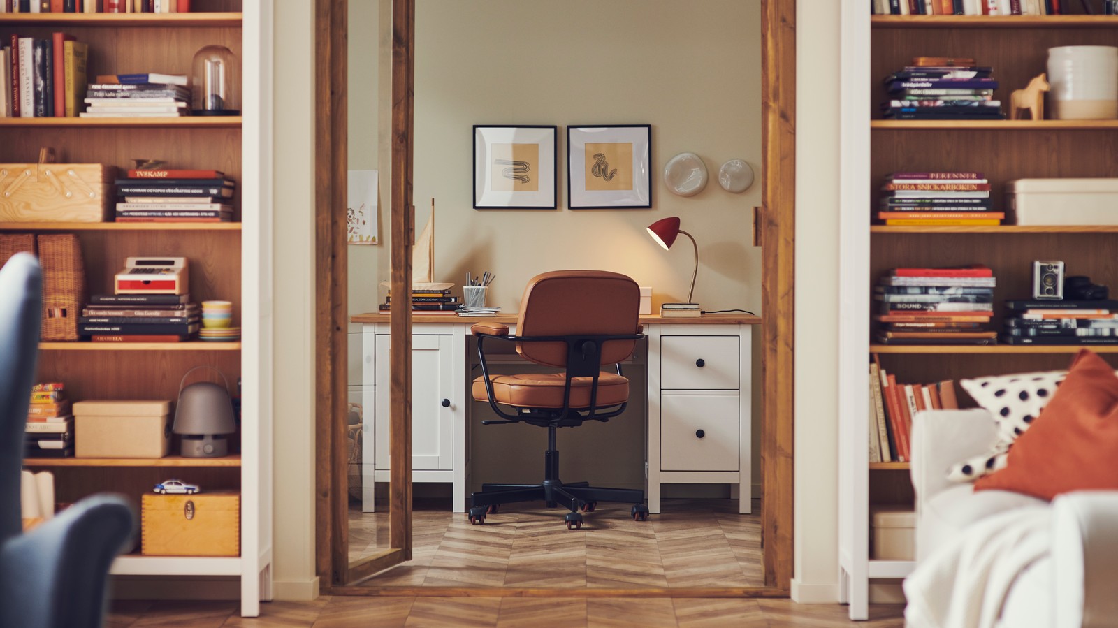 A white stain/light brown HEMNES desk