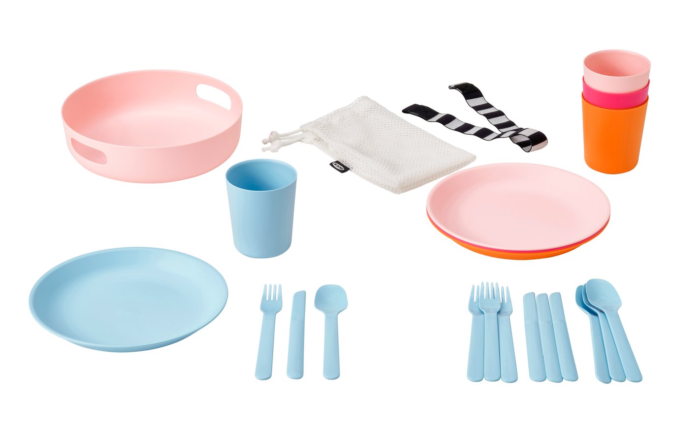 IKEA MARULK picnic set 21-delar, rosa/blå