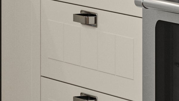 En beige STENSUND lådfront i köket