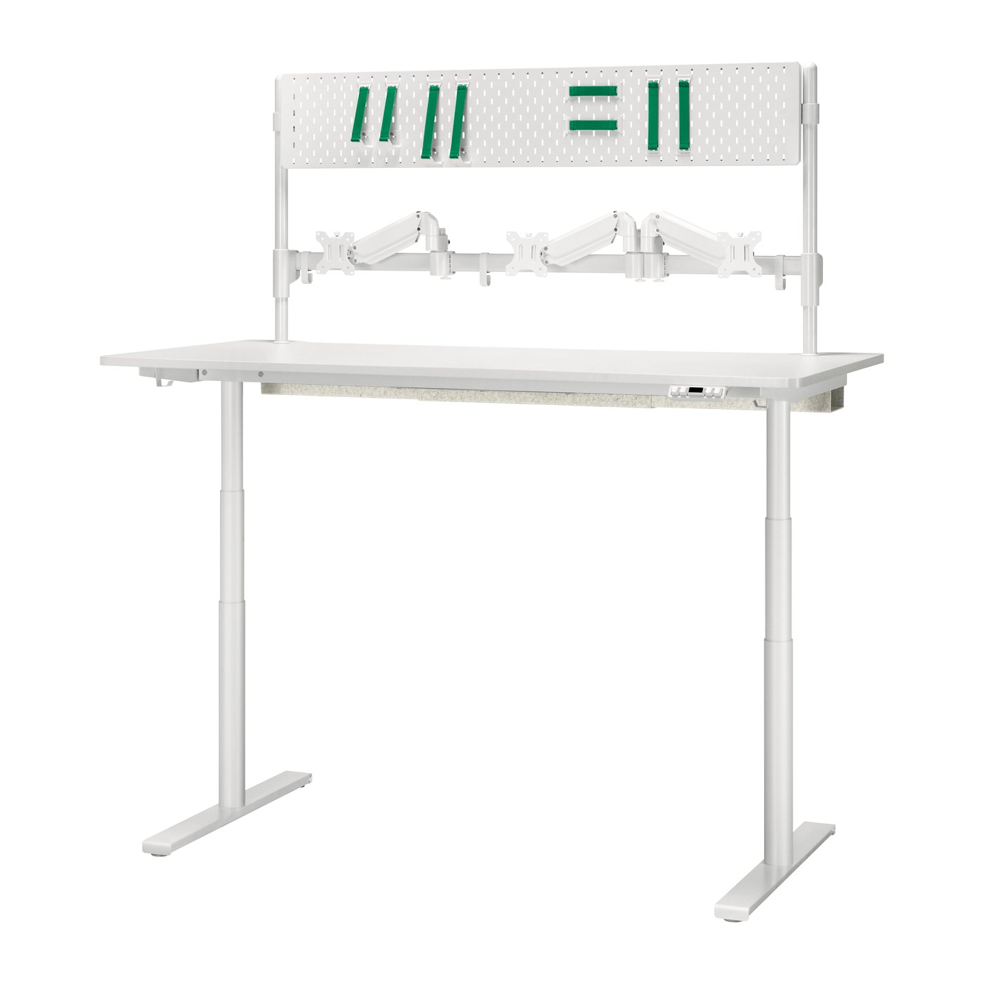 IKEA MÅLOMRÅDE skrivbord för gaming sitt/stå, med bildskärmsarmar/elektrisk vit, 180x80 cm