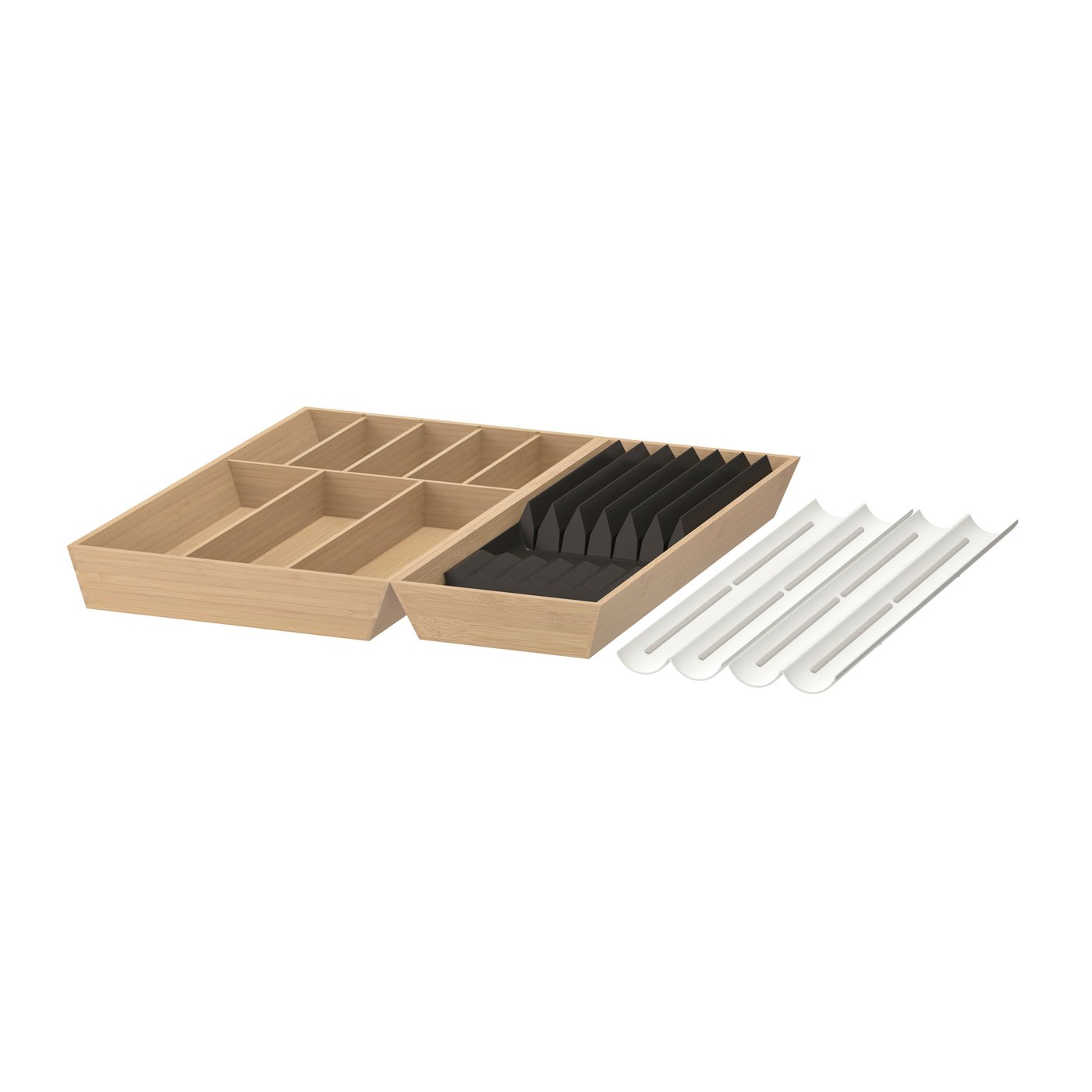 IKEA UPPDATERA bestick+redsklådor/kniv+kryddfack, vit/bambu antracit, 72x50 cm