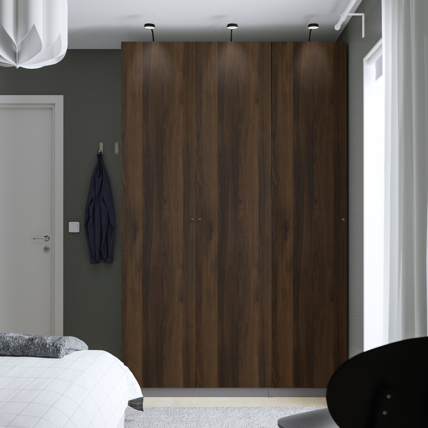 IKEA PAX / STORKLINTA garderobskombination, mörkgrå/mörkbrun betsad ekeffekt, 150x60x236 cm