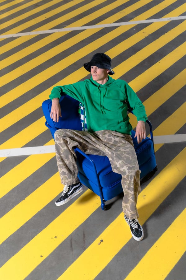 A Knisa bright blue BRÄNNBOLL gaming lounge chair