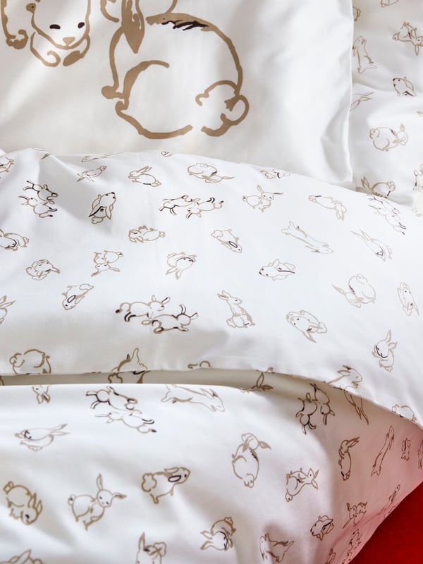 A rabbit pattern/white/beige RÖDHAKE duvet cover 1 pillowcase for cot