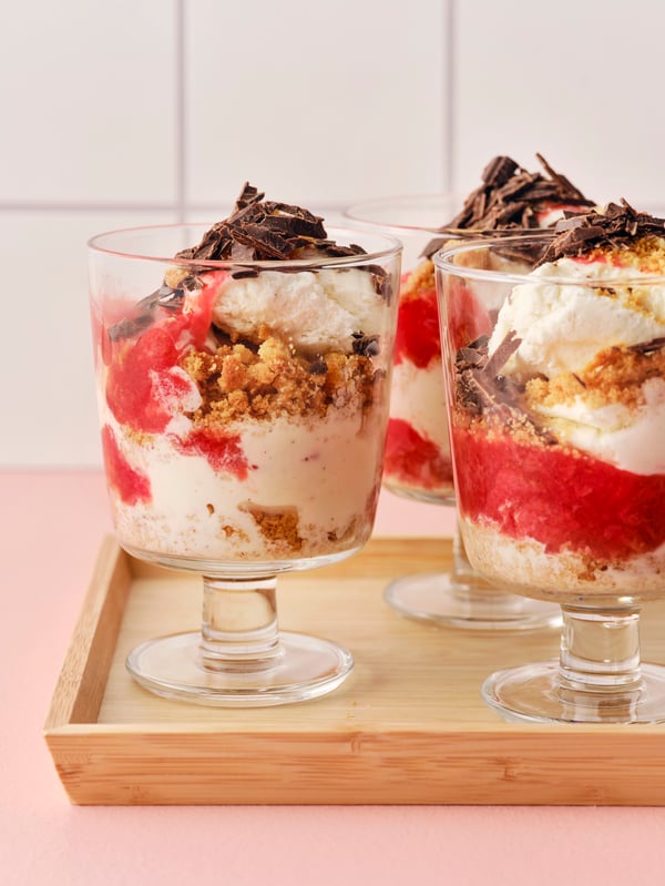 Ice cream with strawberry sauce & chocolate