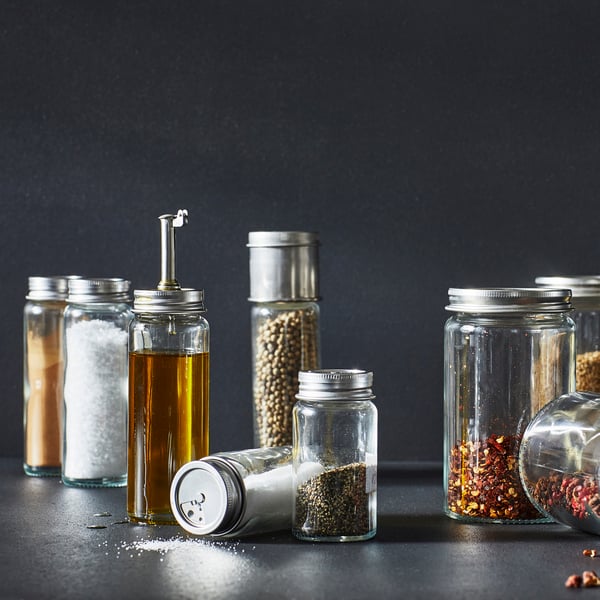 A clear glass/stainless steel CITRONHAJ salt and pepper shakers