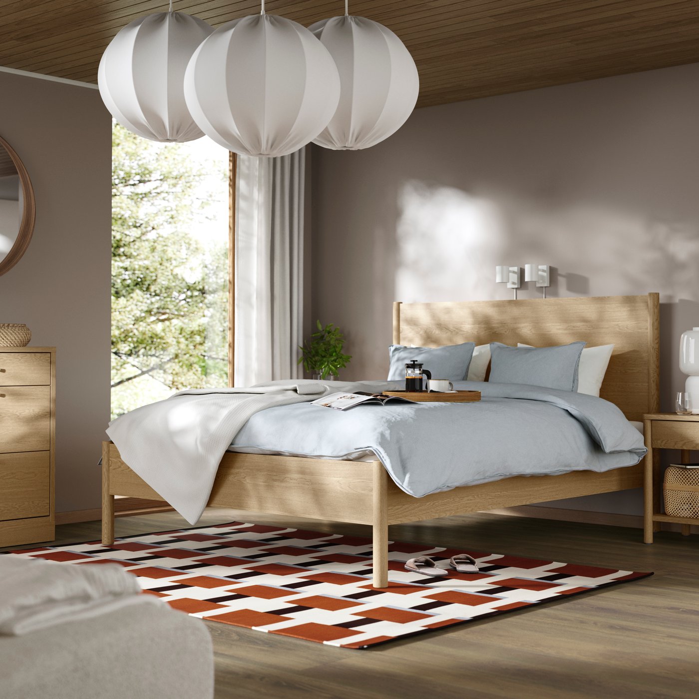 An oak veneer/Luröy TONSTAD bed frame