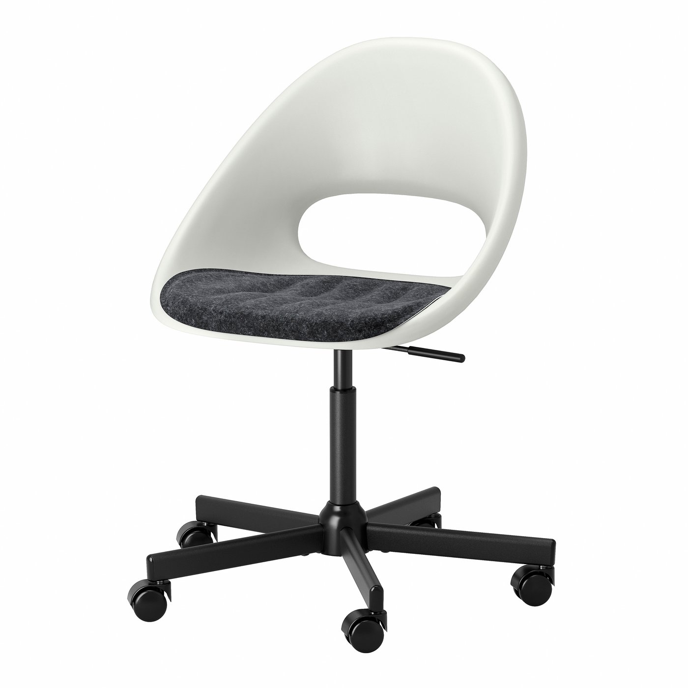 IKEA - LOBERGET/MALSKÄR Drehstuhl + Kissen, weiß schwarz/dunkelgrau