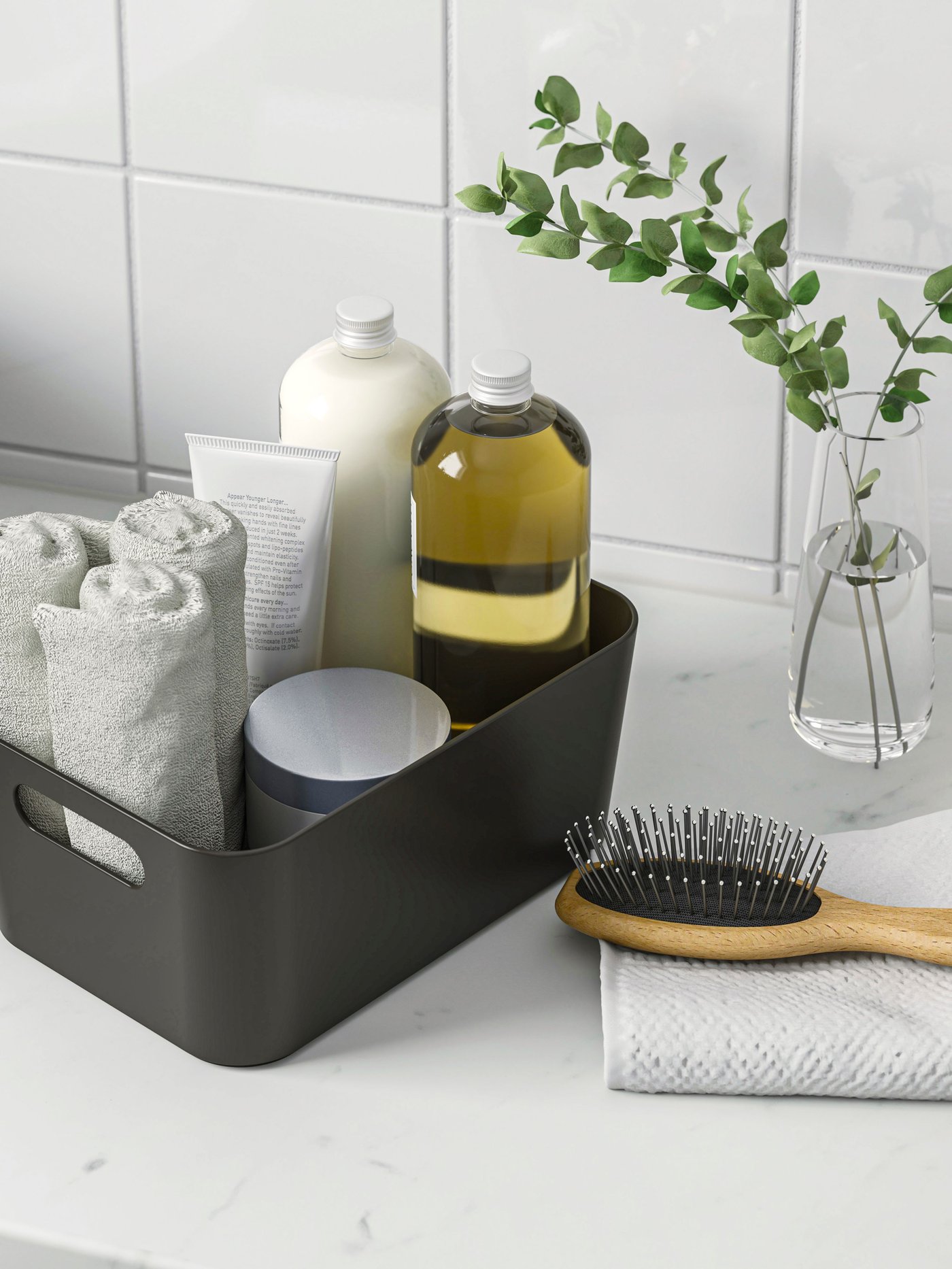 Eine anthrazitfarbene UPPDATERA Box