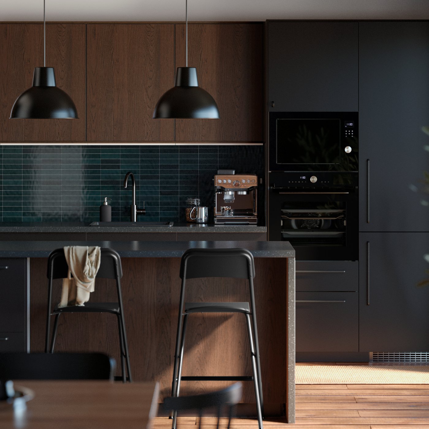 An IKEA 500 black MÅGEBO microwave oven