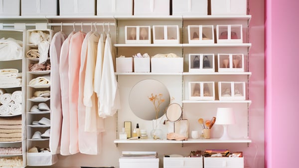 A white LAMPAN table lamp in the bedroom