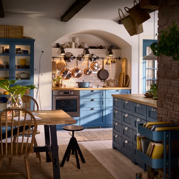 A traditional blue kitchen