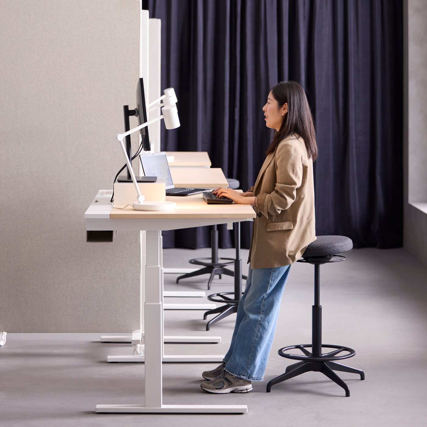 A dark grey/with heading tape SANELA curtains, 1 pair in the home office