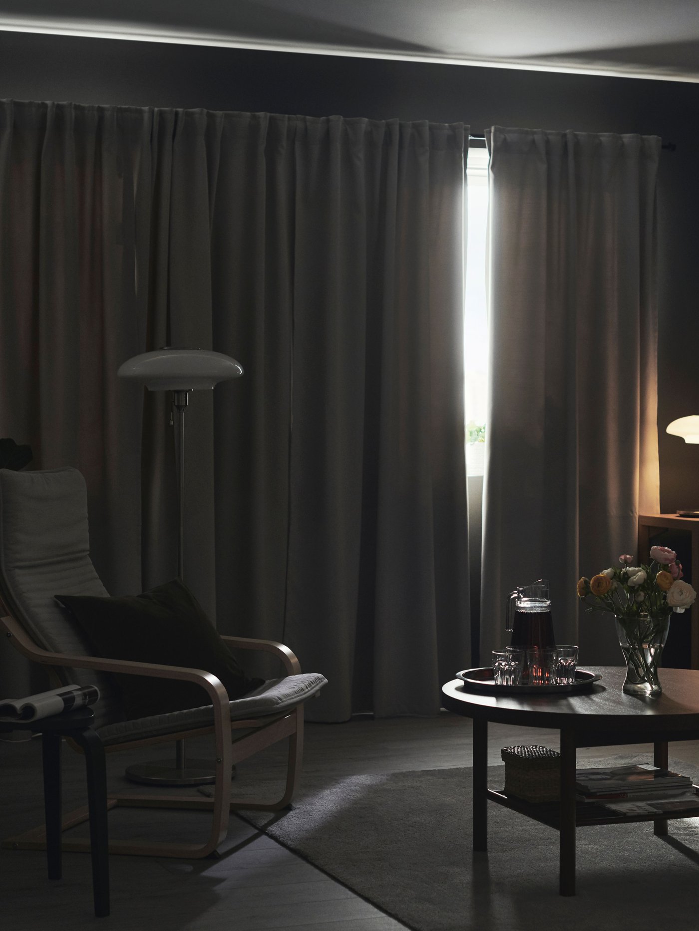A grey/with heading tape MAJGULL block-out curtains, 1 pair in the living room