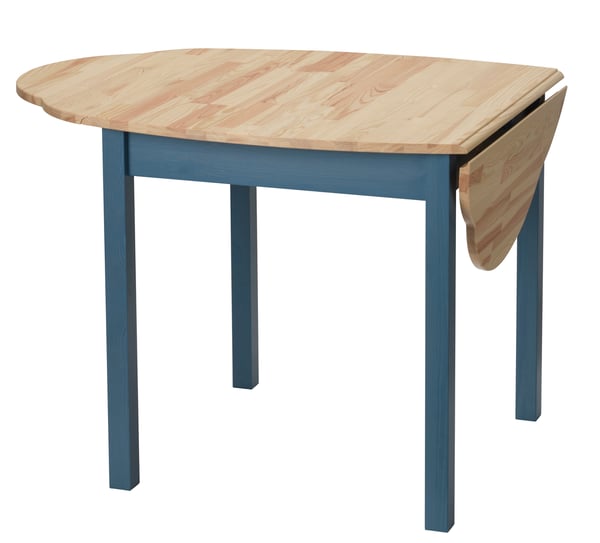 A pine/stained blue OMMJÄNGE drop-leaf table