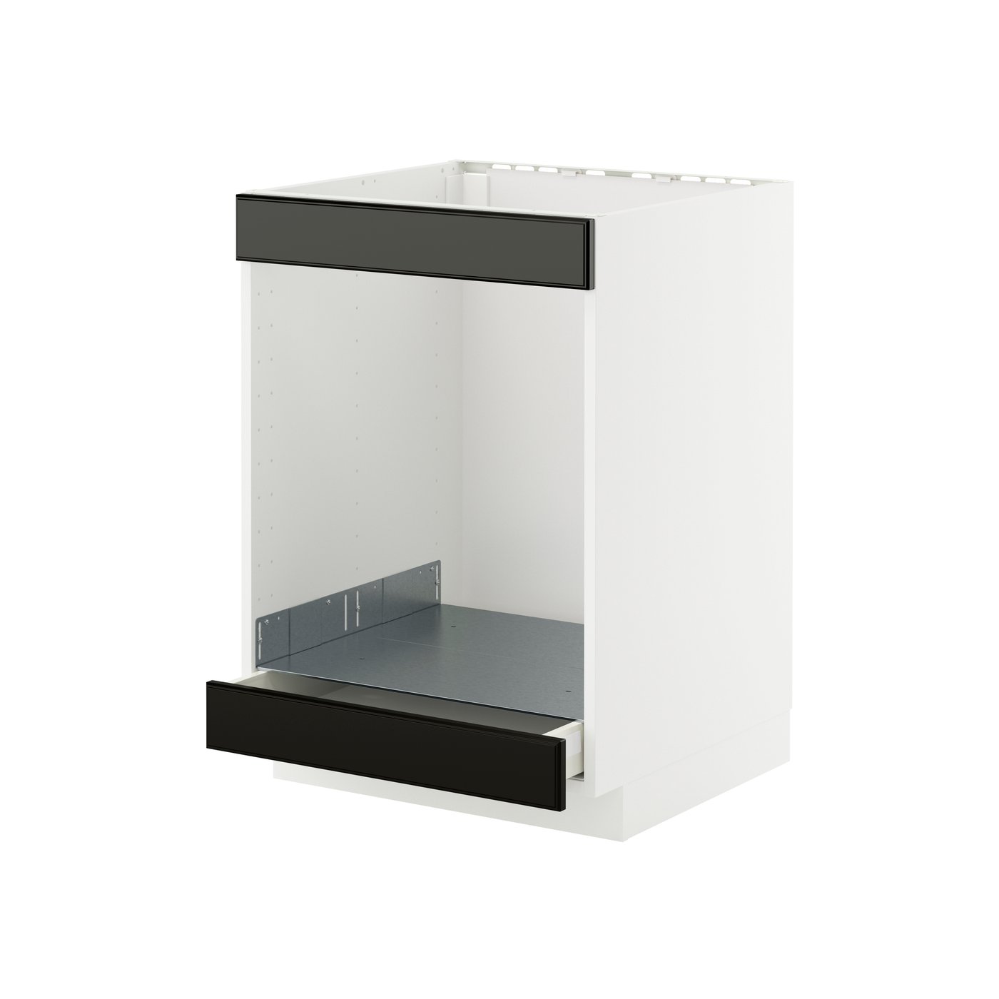 IKEA METOD / MAXIMERA bänkskåp för häll+ugn med låda, vit/bodbyn svart, 60x60 cm