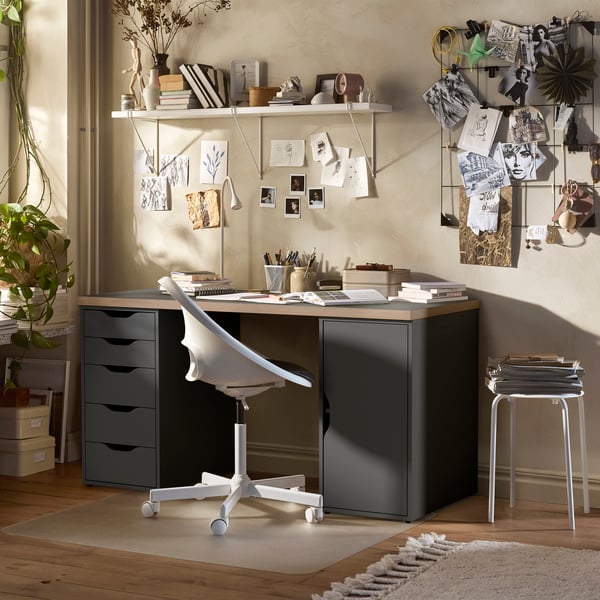 A grey/wood effect ALEX desk