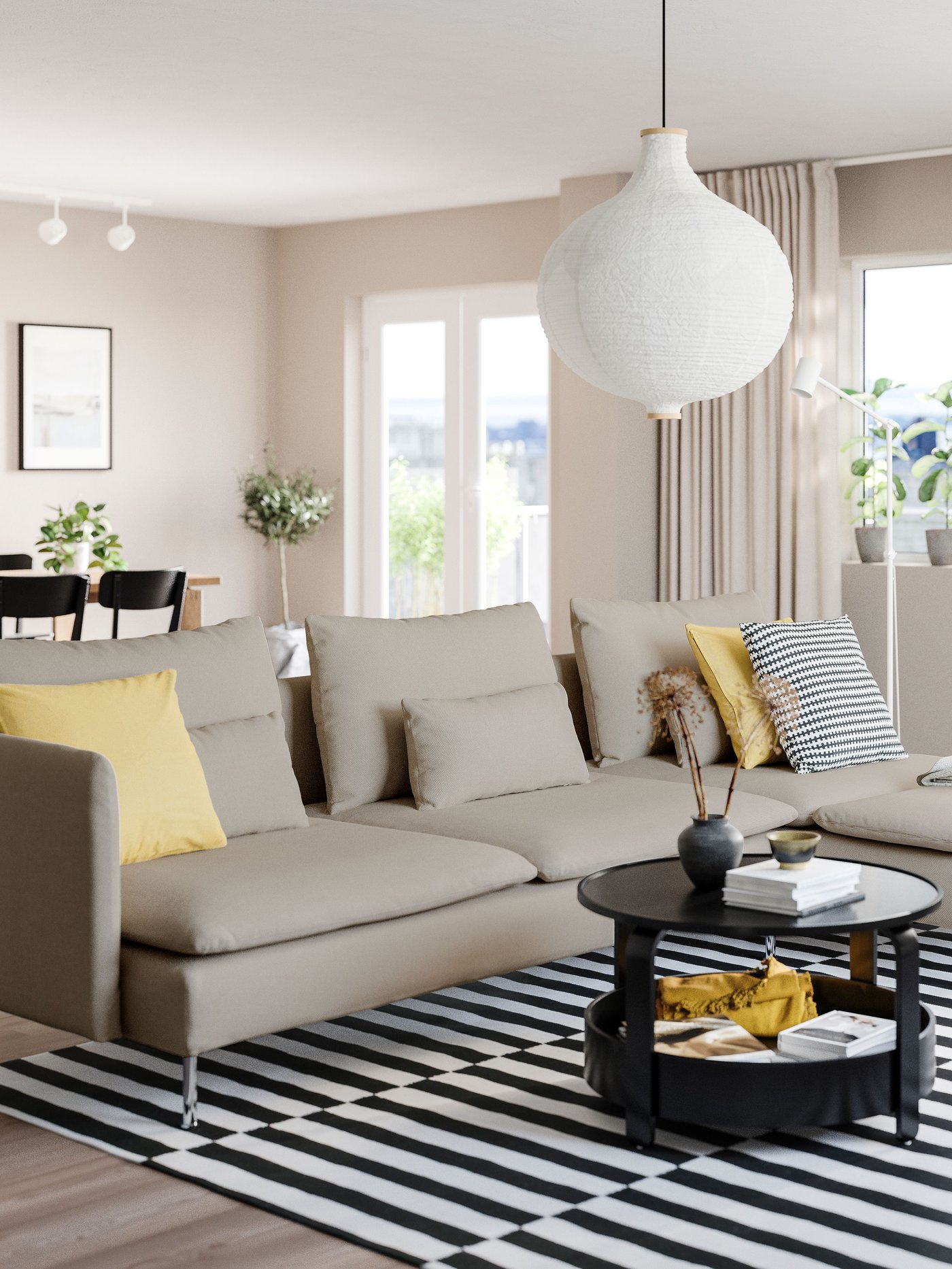 An and open end Fridtuna/light beige SÖDERHAMN 4-seat sofa with chaise longue