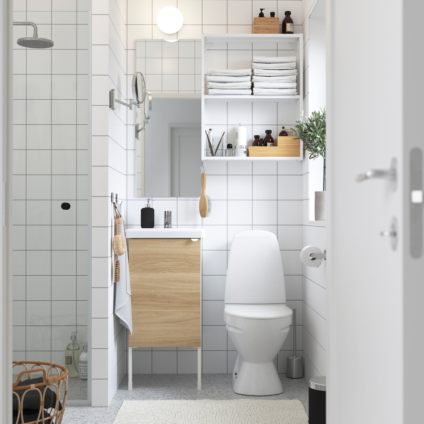 IKEA ENHET badrum, vit/ekmönstrad, 44x43x87 cm