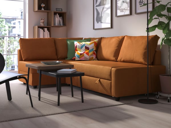A Faringe brown-orange FRIHETEN chaise longue for corner sofa-bed