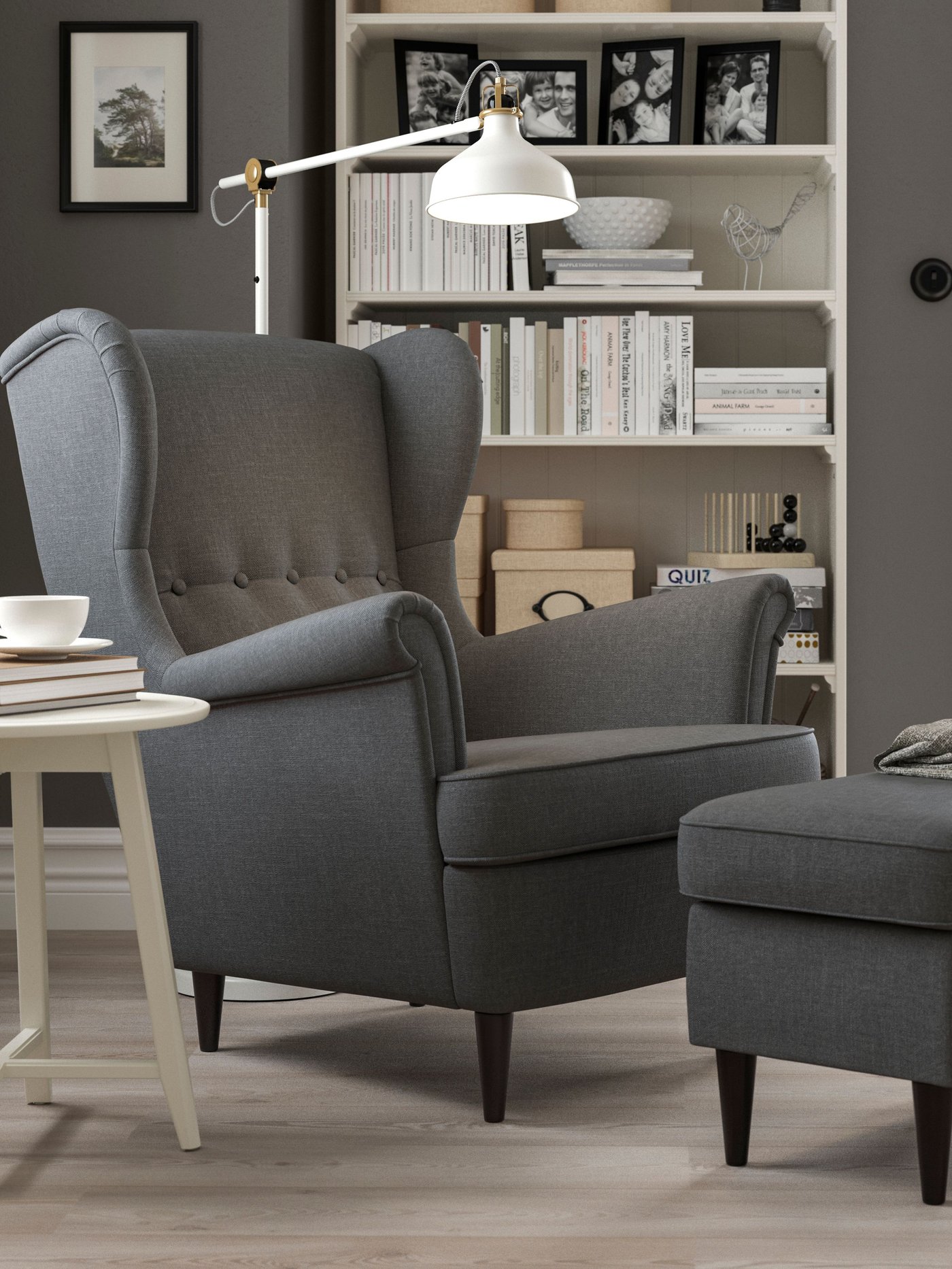 A Nordvalla dark grey STRANDMON wing chair
