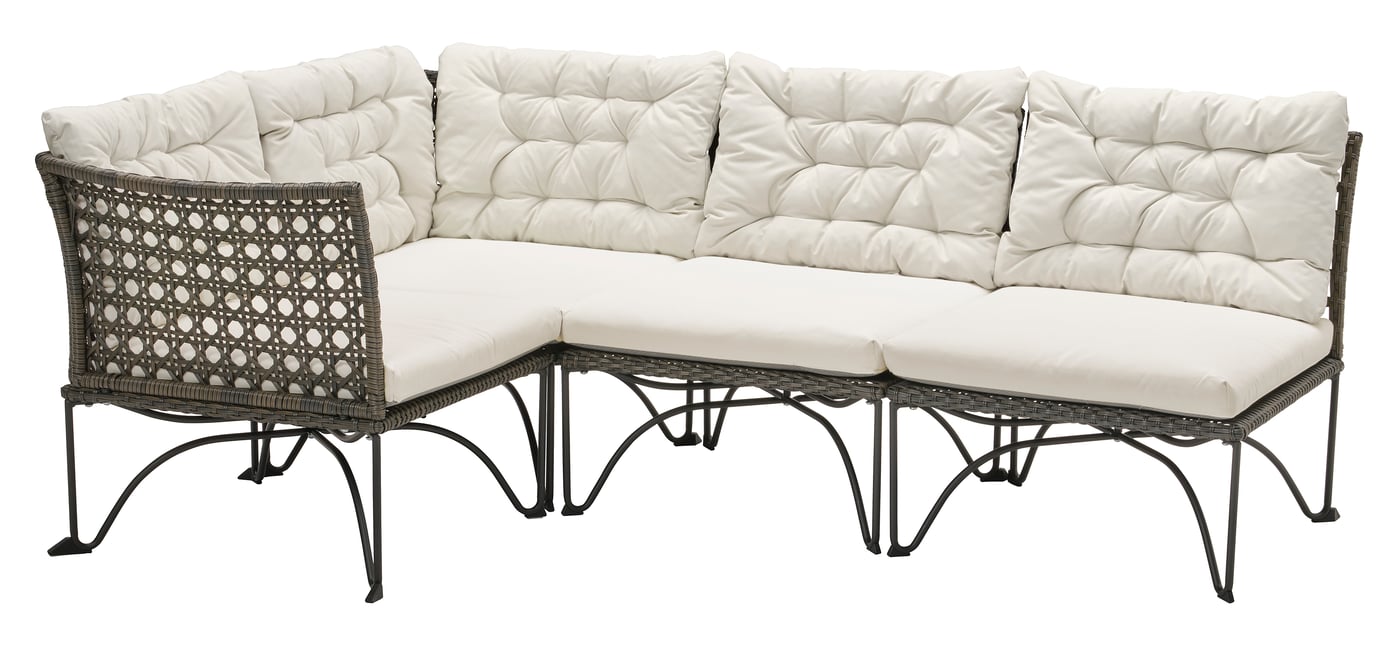 IKEA JUTHOLMEN modulhörnsoffa, 3-sits, utomhus, mörkgrå/kuddarna ljust gråbeige