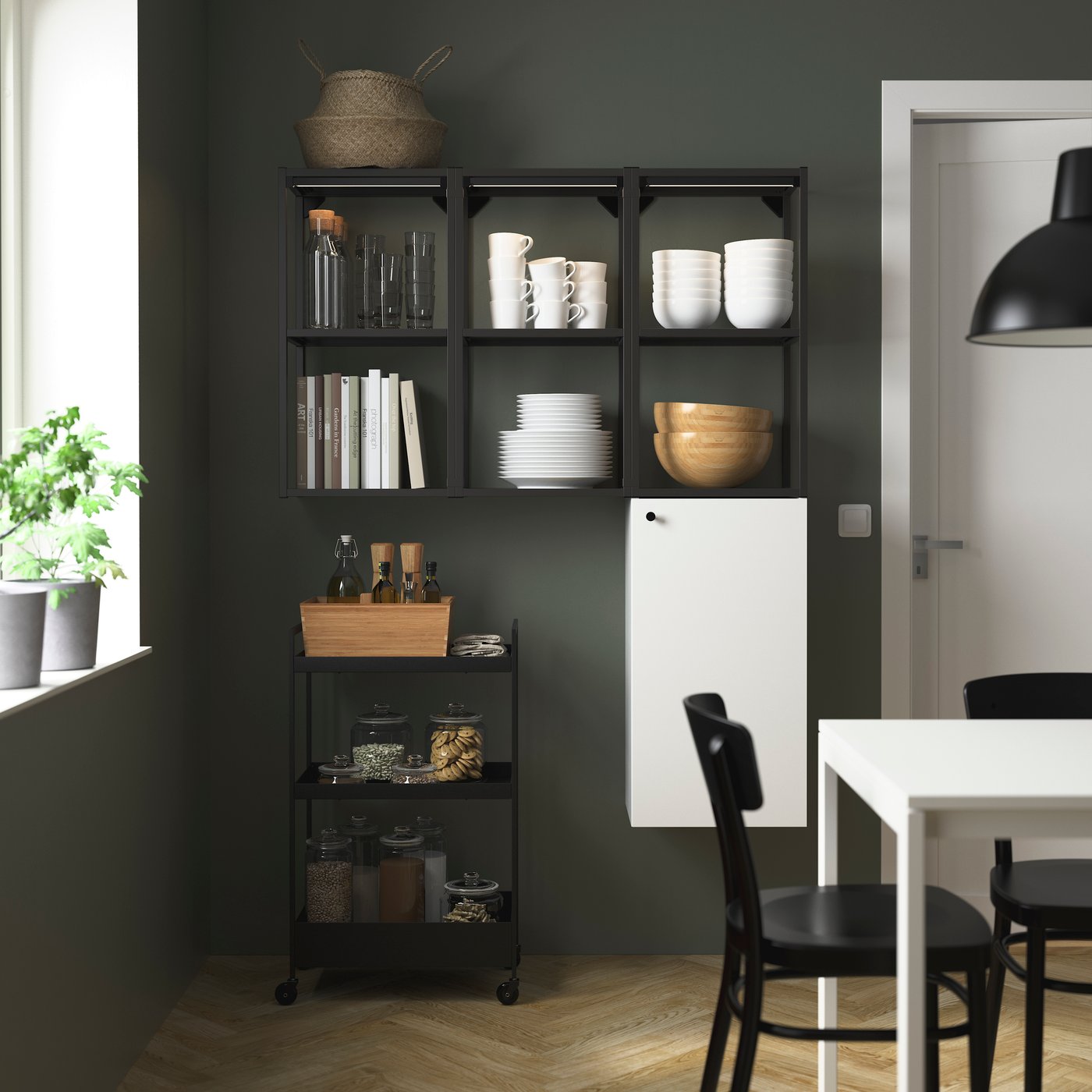 An anthracite/white ENHET storage combination