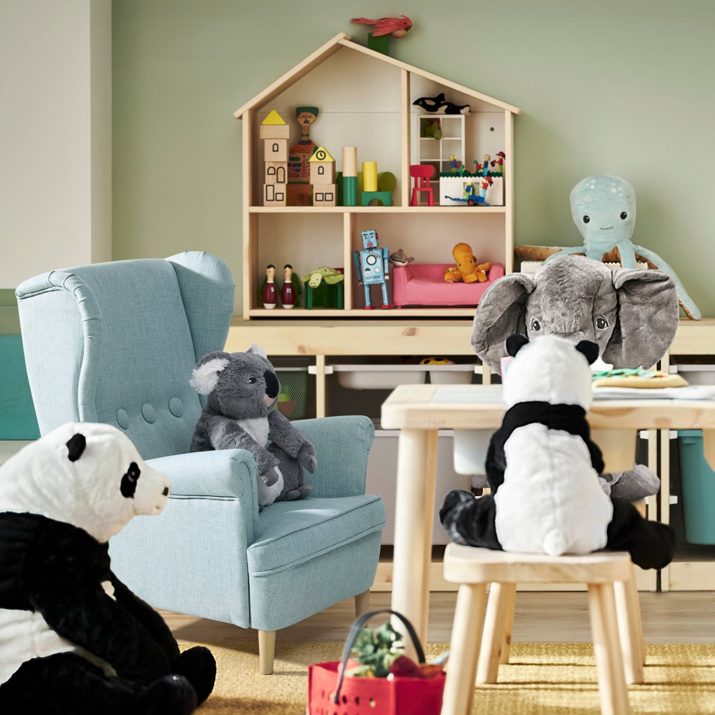 A Kilanda pale blue STRANDMON children's armchair
