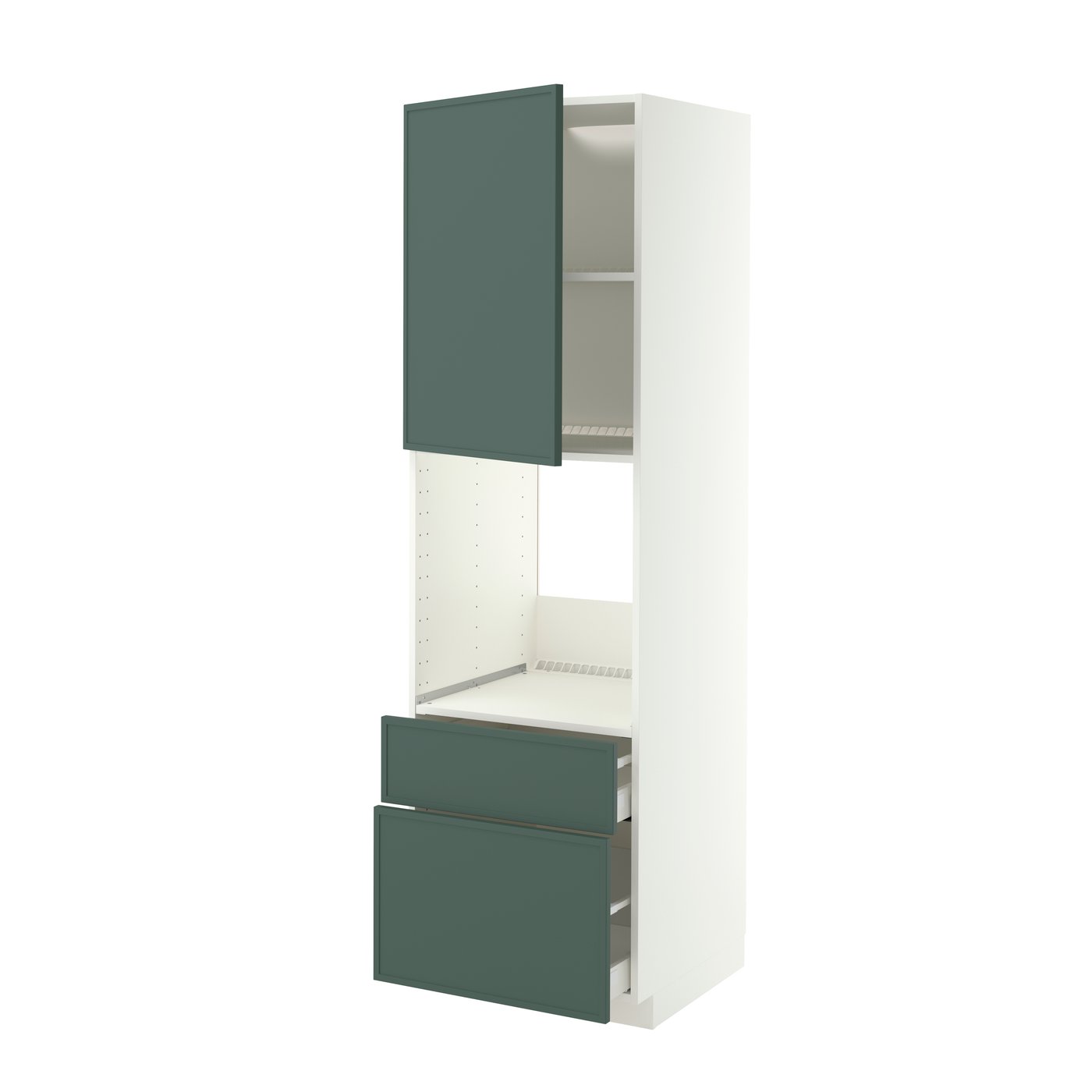 IKEA METOD / MAXIMERA högsk f ugn m dr/2 fr/1 m/1 h låda, vit/aspudden mörk grågrön, 60x60x200 cm