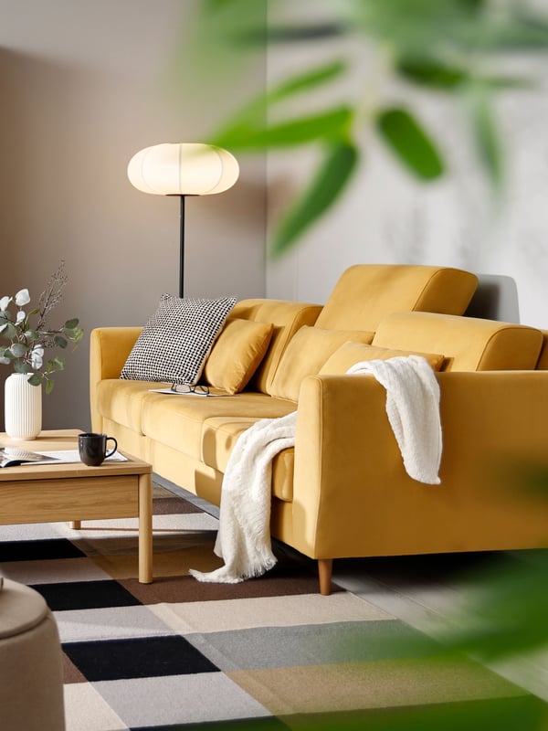 A Hakebo yellow-brown SLATORP 3-seat sofa