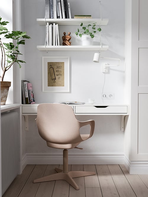 This smart wall shelf with drawers works as a desk IKEA