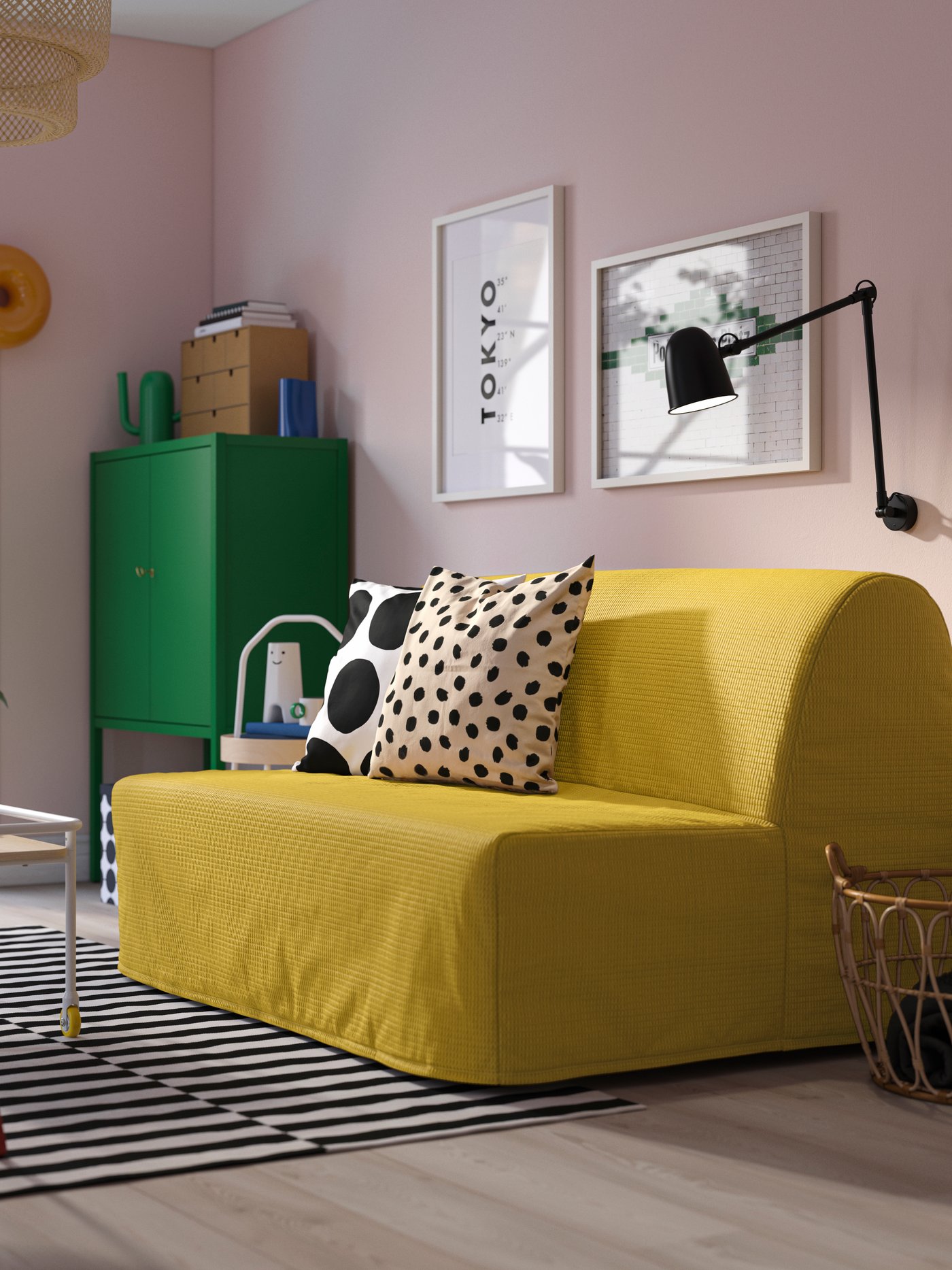 A Vansbro yellow LYCKSELE LÖVÅS 2-seat sofa-bed