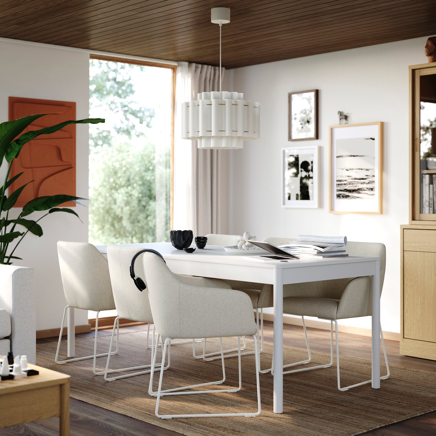 IKEA TONSTAD / TOSSBERG bord och 6 stolar, off-white/gunnared beige vit, 200x85 cm