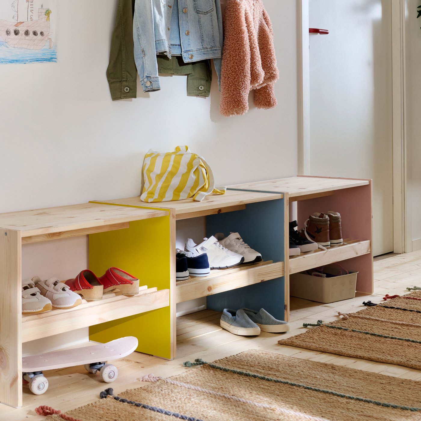 A handmade natural/multicolour RAKLEV rug, flatwoven in the NA