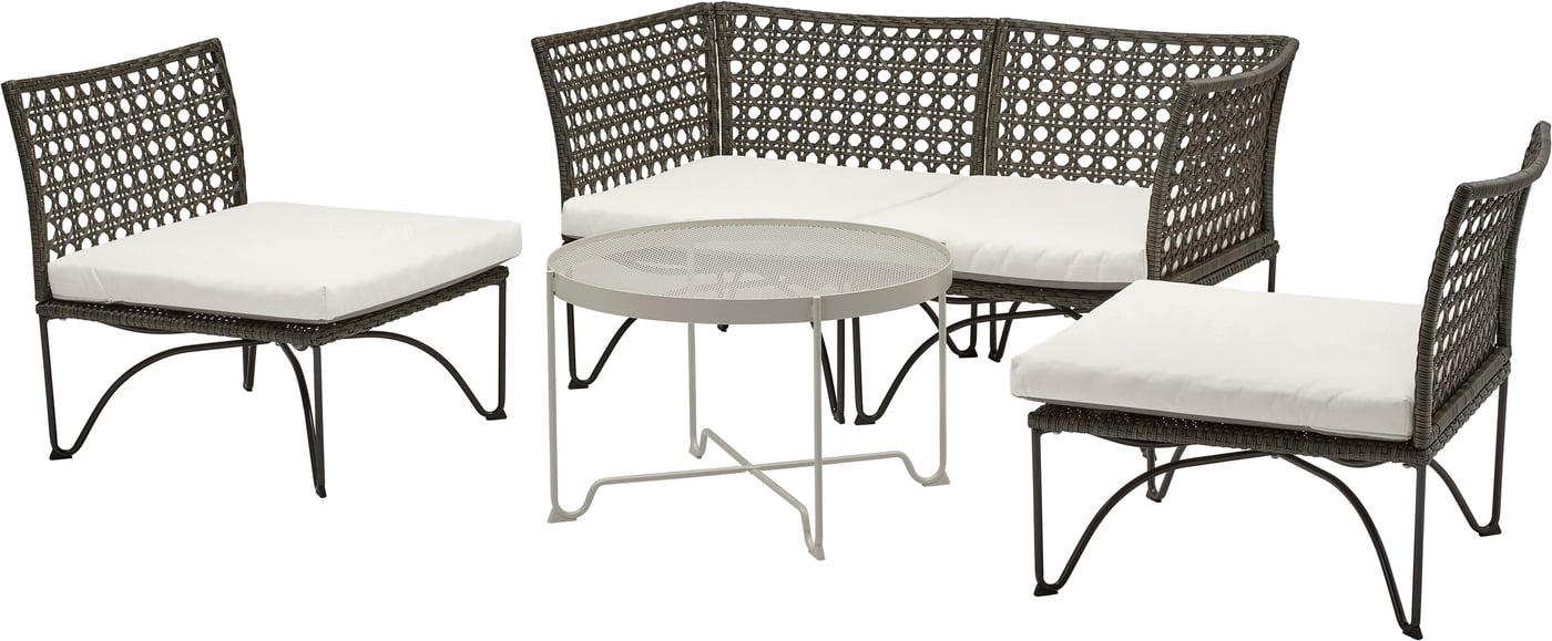 IKEA JUTHOLMEN 4-sits möbelgrupp, utomhus, mörkgrå/kuddarna ljust gråbeige