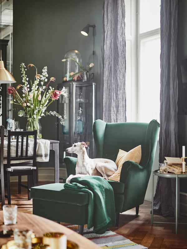 A dark green GLADOM tray table in the living room