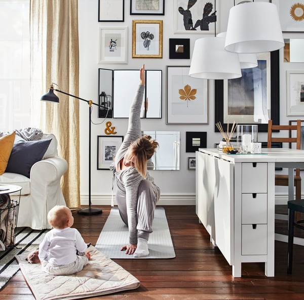 A white NORDEN gateleg table in the living room