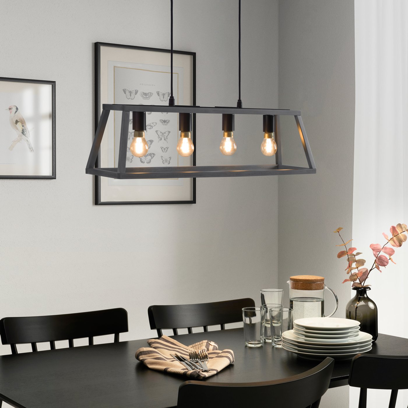 A wood grey FELSISK pendant lamp with 4 lamps